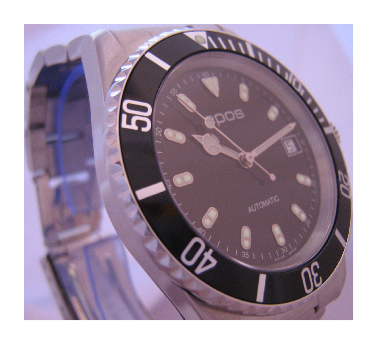 Epos Sportive Divers Watch, Black Dial With Stainless Steel Bracelet